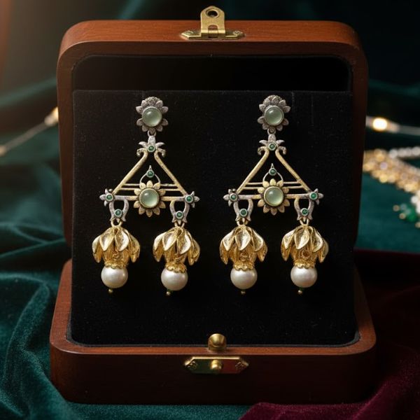 Elegant Floral Design Gold & Pearl Drop Earrings