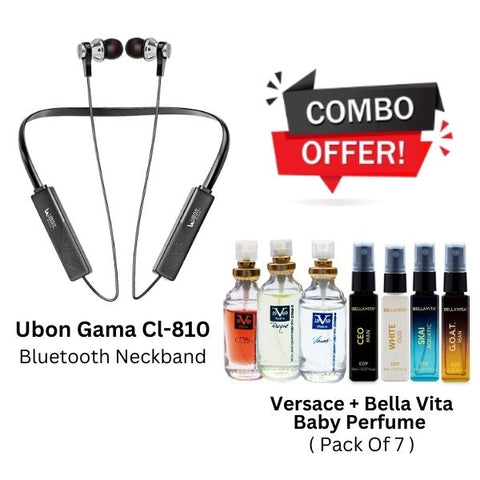 Combo :- UBON Gama CL-810 Neckband + Versace + Bella Vita Baby Perfume Pack Of-7