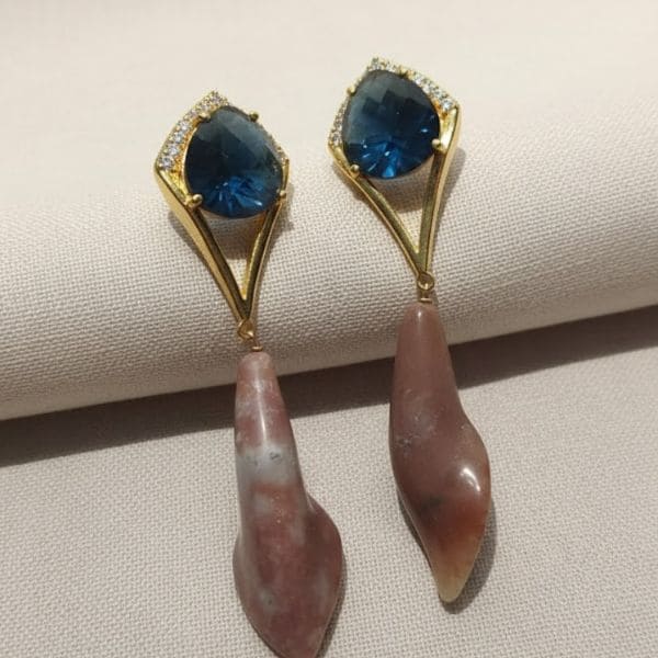 Elegant Geometric Drop Earrings with Blue and Pink Stone Accents