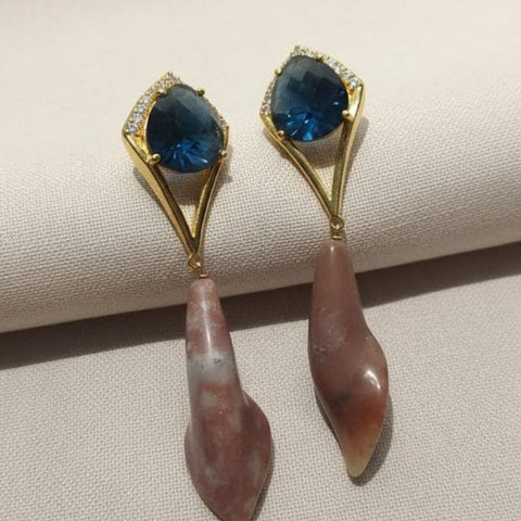 Elegant Geometric Drop Earrings with Blue and Pink Stone Accents