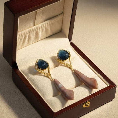 Elegant Geometric Drop Earrings with Blue and Pink Stone Accents