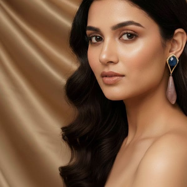 Elegant Geometric Drop Earrings with Blue and Pink Stone Accents