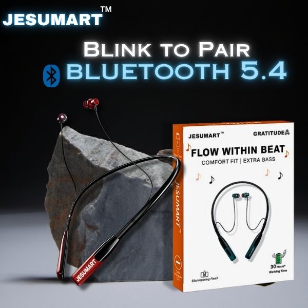 Jesumart Gratitude Neckband Bluetooth Earphones – Long Playtime, Deep Bass