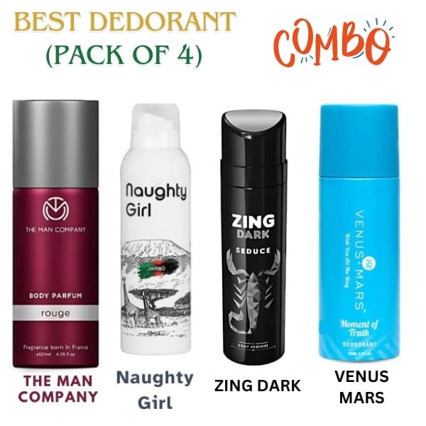 Best Deodorant Combo : The Man Company,Naughty Girl, Venus Mars & Zing Dark (Pack Of 4)