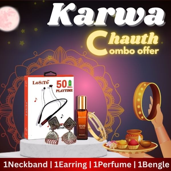 Karwa Chauth Special Combo Gift PacK – Neckband, Earrings, Perfume & Bangles