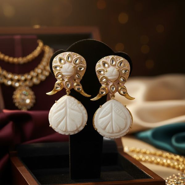 Elegant Handcrafted Leaf Drop Earrings with Enamel Detailing