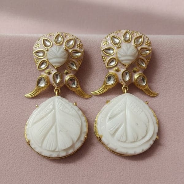 Elegant Handcrafted Leaf Drop Earrings with Enamel Detailing