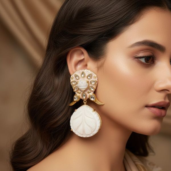 Elegant Handcrafted Leaf Drop Earrings with Enamel Detailing