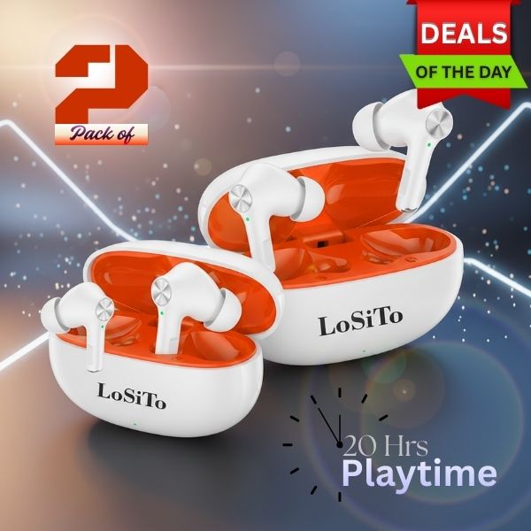 PACK OF 2 | LoSiTo Chillout Earbuds – 20 Hours Backup | Bluetooth 5.3 | C-Type Charging
