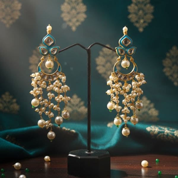 Elegant Pearl and Turquoise Embellished Earrings – Luxury Traditional Jewelry