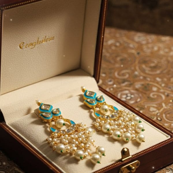 Elegant Pearl and Turquoise Embellished Earrings – Luxury Traditional Jewelry