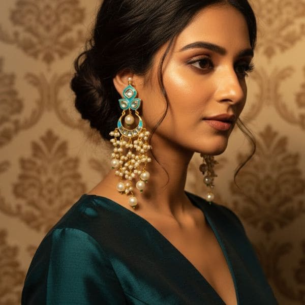 Elegant Pearl and Turquoise Embellished Earrings – Luxury Traditional Jewelry