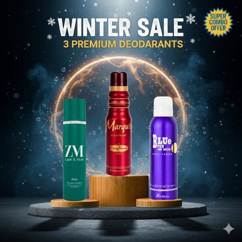 Winter Sale – Premium Deodorants Combo (Blue For Man, ZM Arias, Marquis)