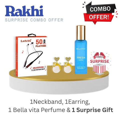 Rakhi Gift Surprise Combo: Neckband | Earrings | Perfume | Surprise Gifts