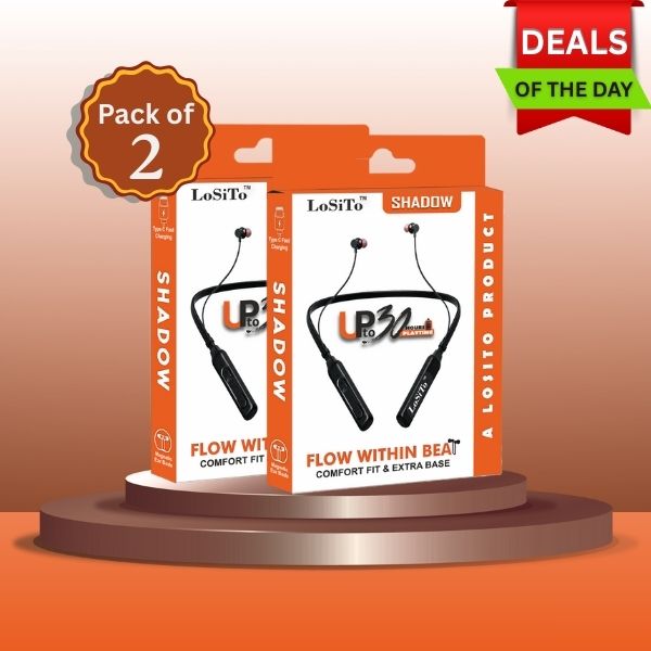 PACK OF 2 | LoSiTo Shadow Bluetooth Neckband – Power, Comfort &amp; Long Playtime