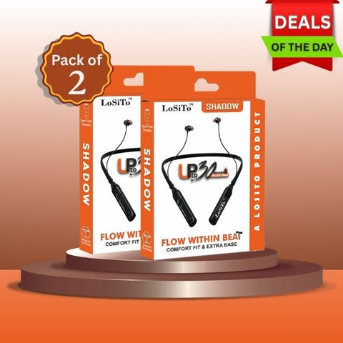 PACK OF 2 | LoSiTo Shadow Bluetooth Neckband – Power, Comfort &amp; Long Playtime