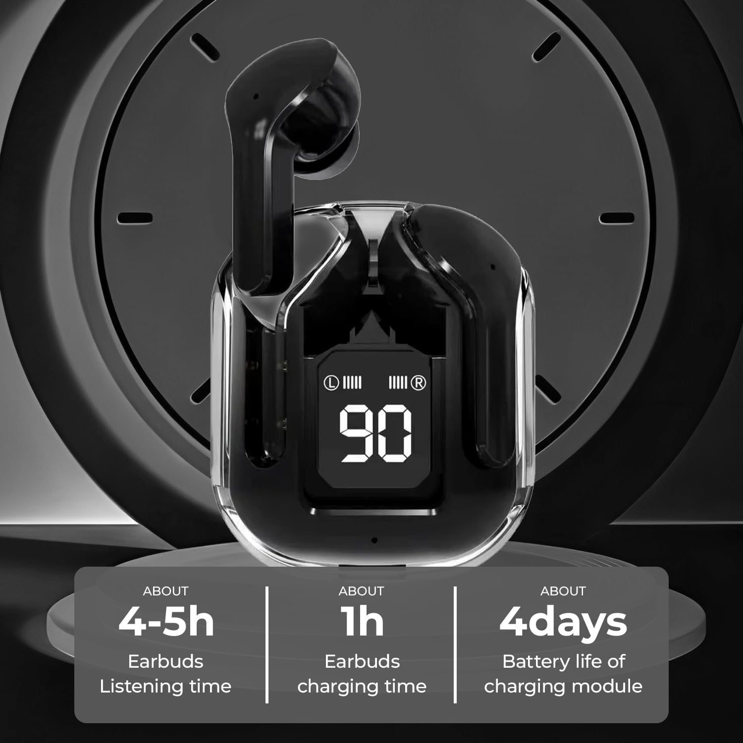Transparent Digital Wireless Earbuds – Premium Bluetooth 5.3