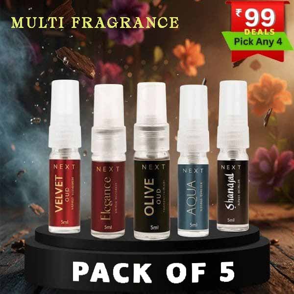 ₹99 Deals|  Pack of 5 NEXT Perfume Combo Pack of 5 – Unisex Long-Lasting Perfume Sprays