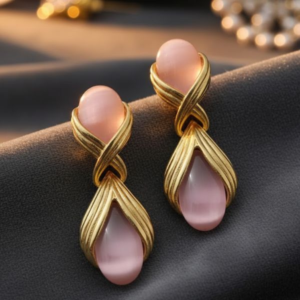 Elegant Vintage Gold-Plated Teardrop Earrings with Black Onyx Stones