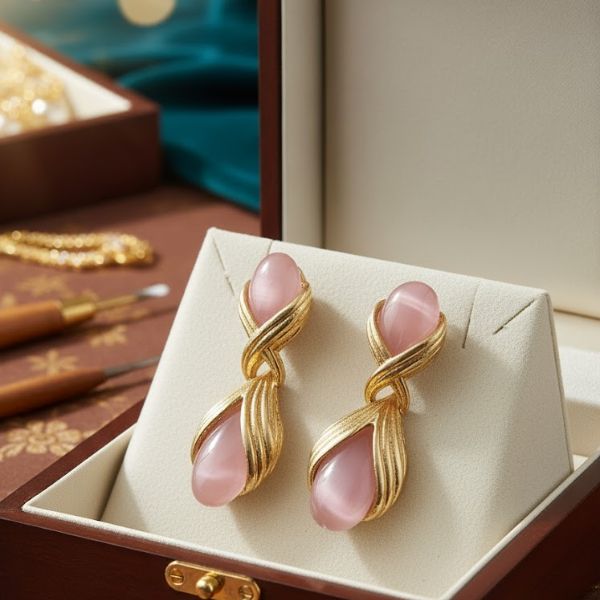 Elegant Vintage Gold-Plated Teardrop Earrings with Black Onyx Stones