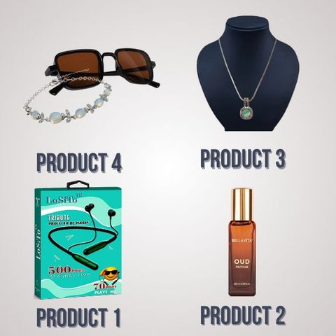 Winter Combo Pack of 4 – (Neckband|Bracelet or Sunglasses|Neck Chain|Perfume)