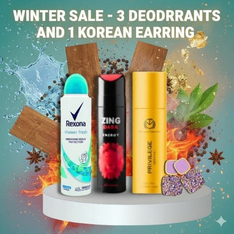 Winter Sale Combo|3 Premium Deodorants & 1 Korean Earring