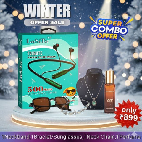 Winter Combo Pack of 4 – (Neckband|Bracelet or Sunglasses|Neck Chain|Perfume)